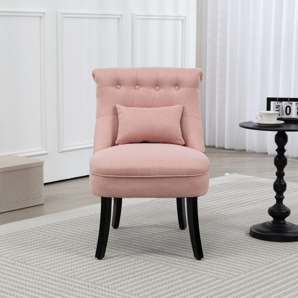 HOMCOM Fabric Single Sofa Upholstered with Pillow Wood Leg Pink - Image 6