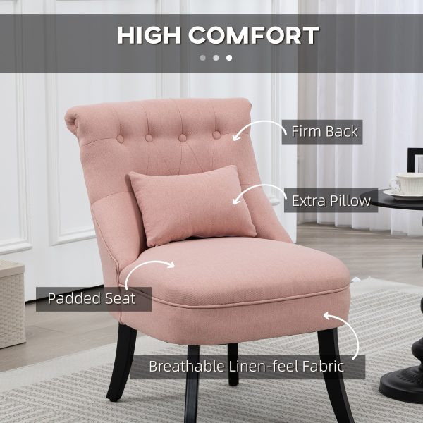HOMCOM Fabric Single Sofa Upholstered with Pillow Wood Leg Pink - Image 3