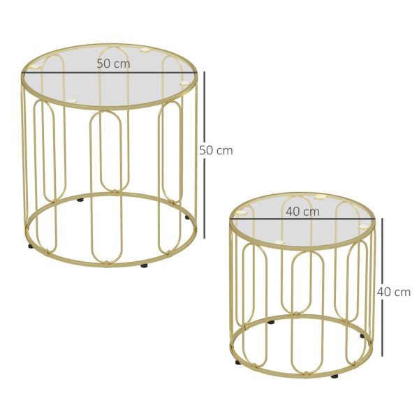 HOMCOM Coffee Table Set of 2, Nest of Tables with Metal Frame, Gold Tone - Image 5