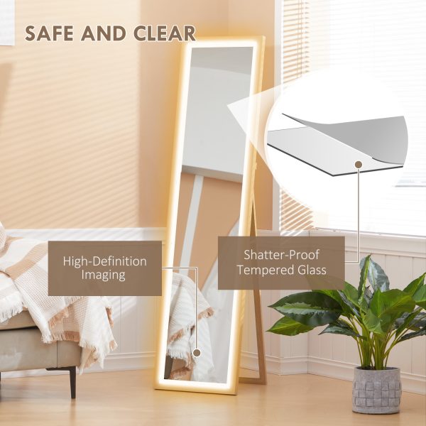 HOMCOM Dimming Full Length Mirror w/ Lights Standing Leaning Wall Mount Oak - Image 8