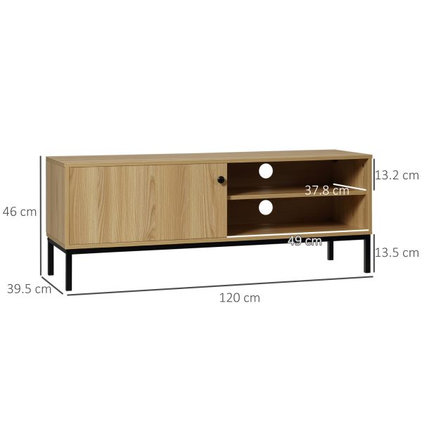 HOMCOM TV Stand Cabinet with Sliding Door for Living Room Natural - Image 5