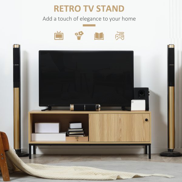 HOMCOM TV Stand Cabinet with Sliding Door for Living Room Natural - Image 3