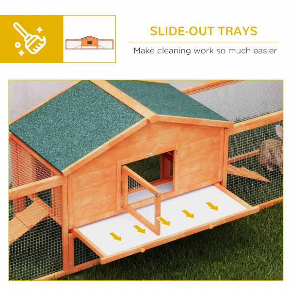 PawHut Wooden Rabbit Hutch Guinea Pig Hutch, Orange, 309 x 70 x 87cm - Image 6