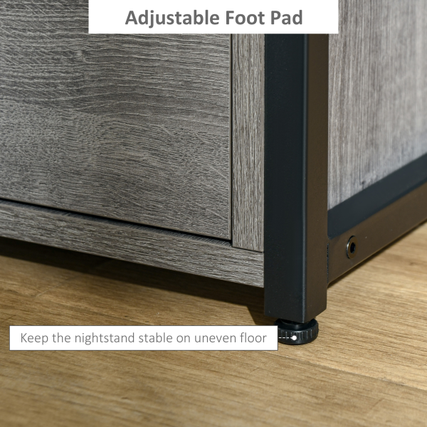 HOMCOM End Table Bedside Desk Slim Storage Cabinet with Shelf Grey - Image 7