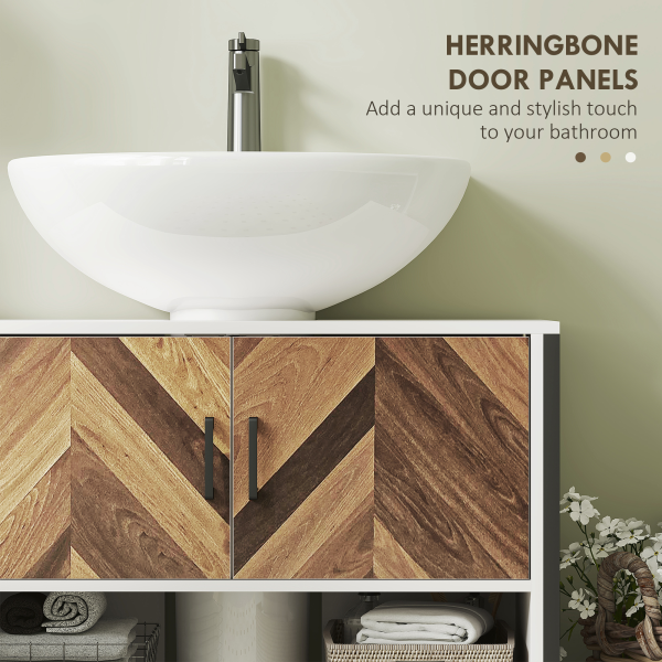 HOMCOM Bathroom Under Sink Cabinet for Basin with or without Pedestal Cream - Image 7