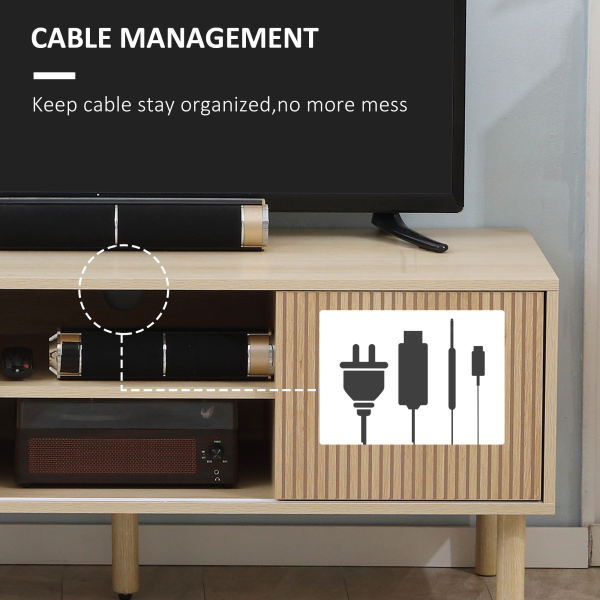 HOMCOM TV Stand Cabinet for TVs up to 50" with Sliding Doors, Natural - Image 7