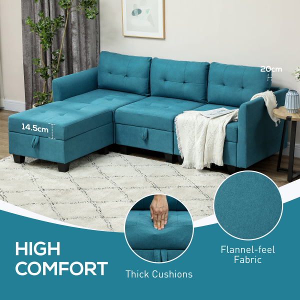 HOMCOM Convertible Modular Sectional Sofa w/ Storage Wood Frame Light Blue - Image 7