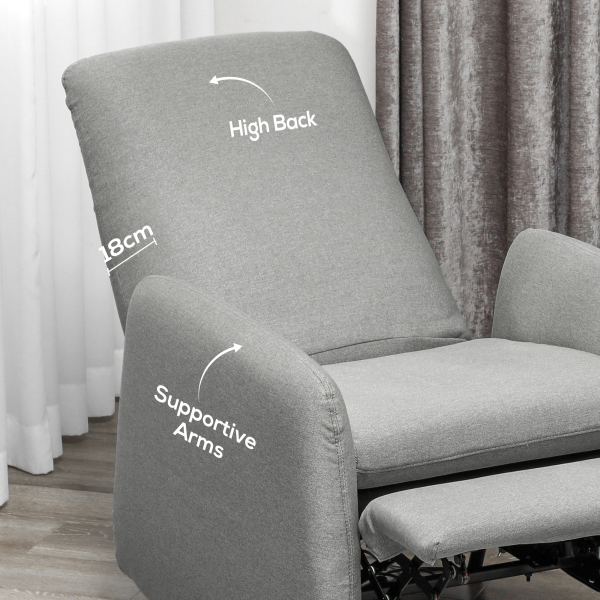 HOMCOM Push Back Recliner Chair Fabric Reclining Armchair for Bedroom Grey - Image 7