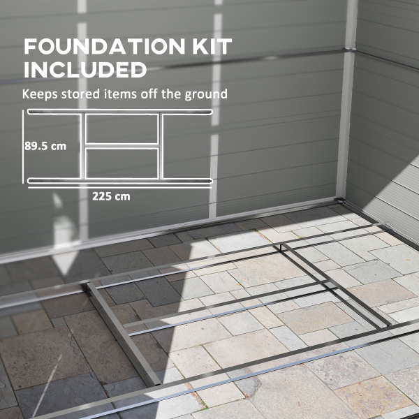 Outsunny 8 x 6ft Garden Shed Storage w/ Foundation Kit, Vents, Light Grey - Image 7
