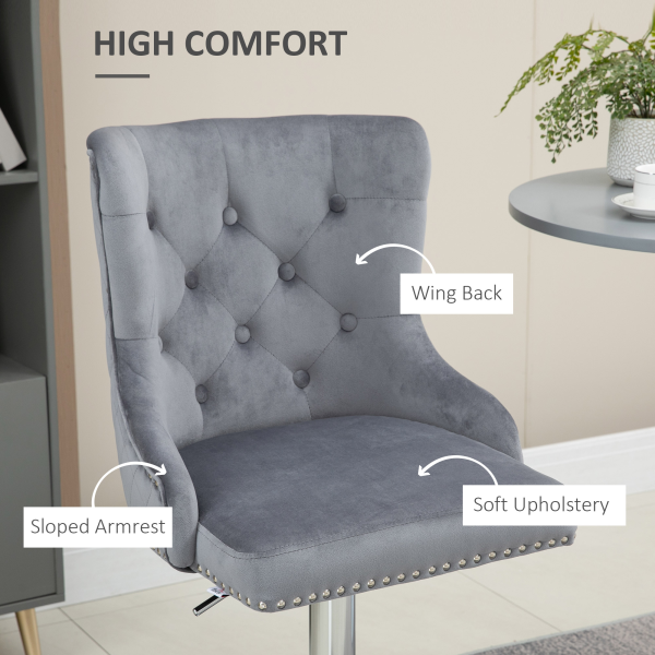HOMCOM Adjustable Bar Stools Set of 2, Swivel Bar Chairs w/ Back Footrest, Grey - Image 6