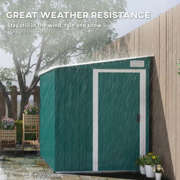 Outsunny 7 x 5FT Garden Shed w/ Foundation Lean to Metal Tool Shed Green - Image 7