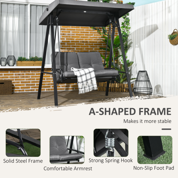 Outsunny 2 Seater Garden Outdoor Swing Chair Hammock w/ Adjustable Canopy - Image 7