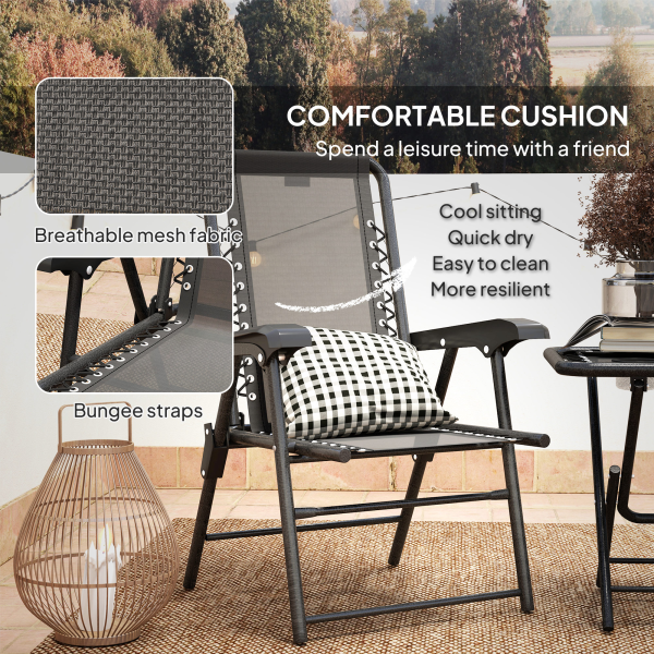 Outsunny 3 Pieces Folding Garden Bistro Set with Cup Holders, Black - Image 7