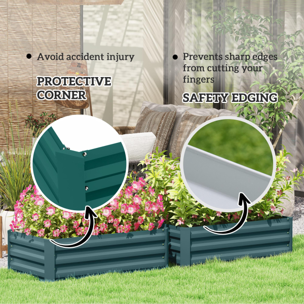 Outsunny Set of 2 Galvanised Raised Garden Bed, Green - Image 6