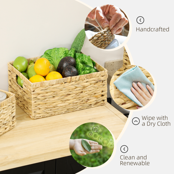 HOMCOM Set of 3 Wicker Storage Baskets, Woven Baskets with Handles, Natural - Image 7