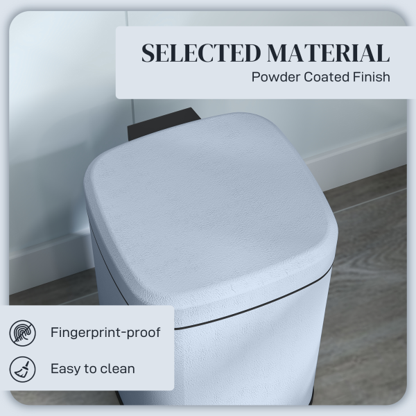 HOMCOM 12L Kitchen Pedal Bin, Metal Rubbish Bin with Soft-close Lid, Light Blue - Image 7