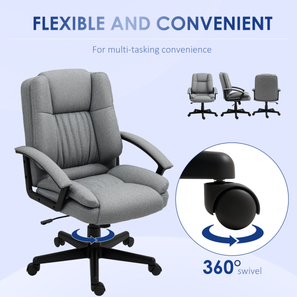 HOMCOM Swivel Executive Office Chair Mid Back Chair w/ Arm, Grey - Image 7