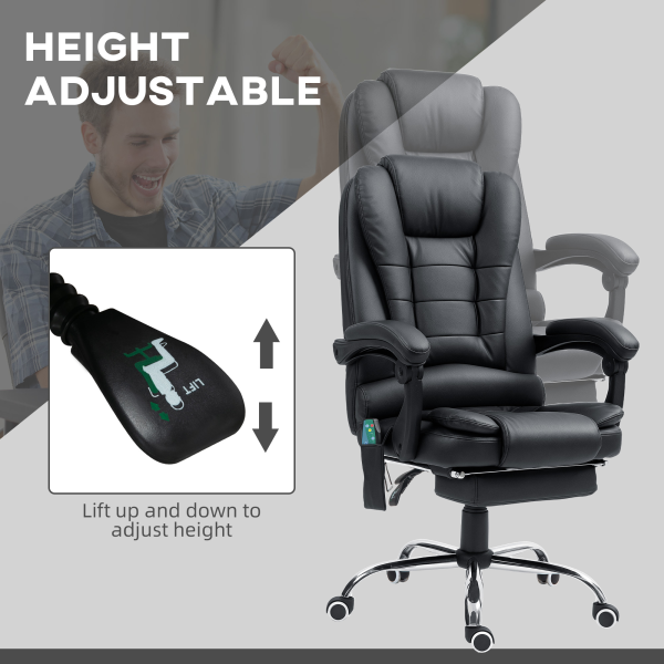 Vinsetto Ergonomic Heated 6 Points Vibration Massage Office Chair Black - Image 7
