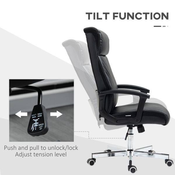 Vinsetto Massage Office Chair PU Leather Computer Chair w/ Tilt Function Black - Image 7