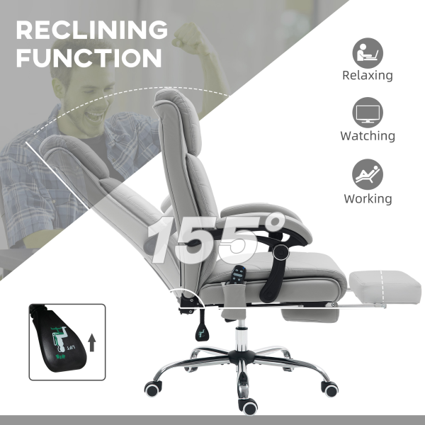 Vinsetto PU Vibration Massage Office Chair with Heat, Footrest, Light Grey - Image 7
