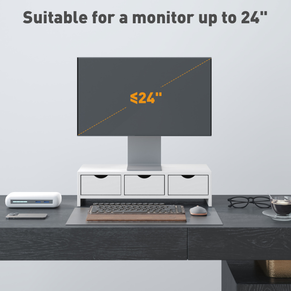HOMCOM Monitor Stand Riser with 3 Drawers for Laptop, Computer, PC, White - Image 7