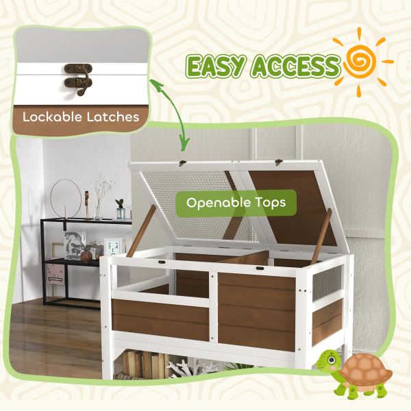 PawHut Wooden Tortoise House w/ Run, Shelter, Shelf, Lamp Holder - Brown - Image 7