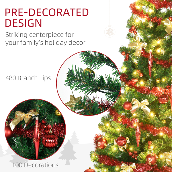 HOMCOM 6ft Artificial Decorated Christmas Tree with LED Lights, Auto Open - Image 6