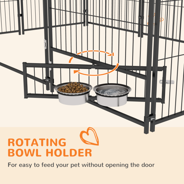 PawHut Outdoor Dog House Kennel with Canopy Top & Lock Rotating Bowl Holder - Image 6