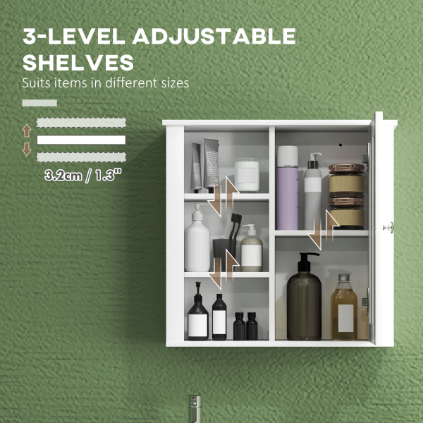 HOMCOM Modern Wall Mounted Bathroom Cabinet with Adjustable Shelves, White - Image 6