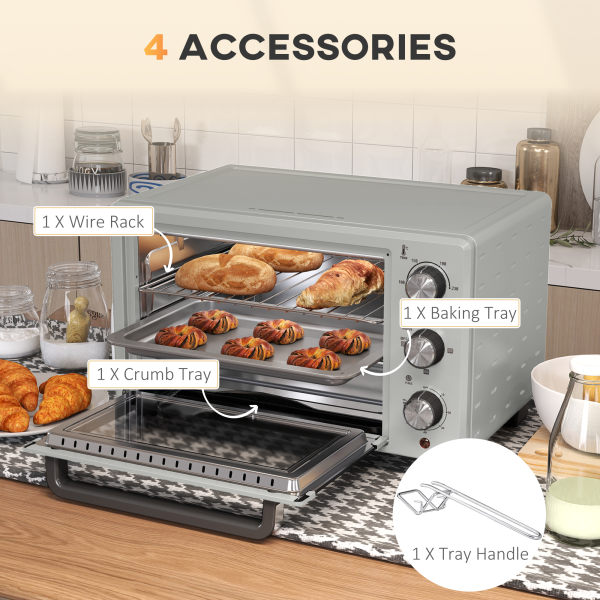 HOMCOM Mini Oven 21L Electric Grill w/ Adjustable Temp 1400W, Silver Tone - Image 7