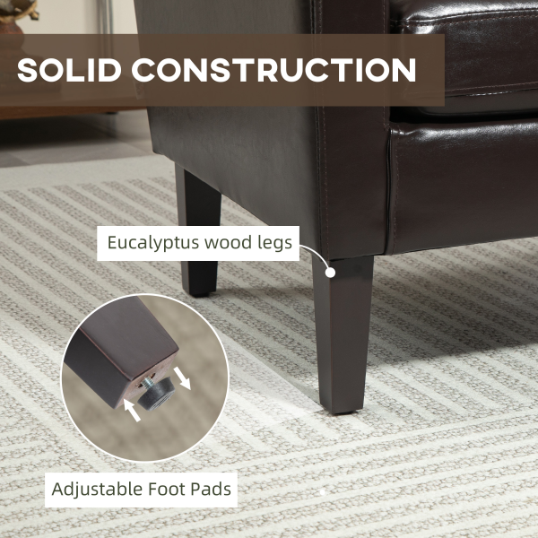 HOMCOM Armchair Accent Chair with Eucalyptus Wood Legs for Bedroom Brown - Image 6