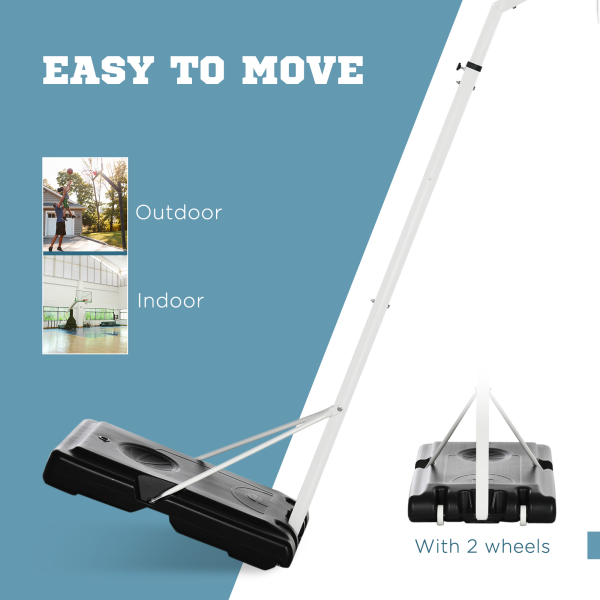 SPORTNOW 2.1-2.6m Basketball Hoop and Stand w/ Weighted Base, Wheels, White - Image 6