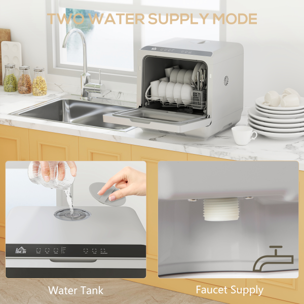 HOMCOM Worktop Dishwasher w/ 4 Place Settings 6 Programs, Silver Tone - Image 7