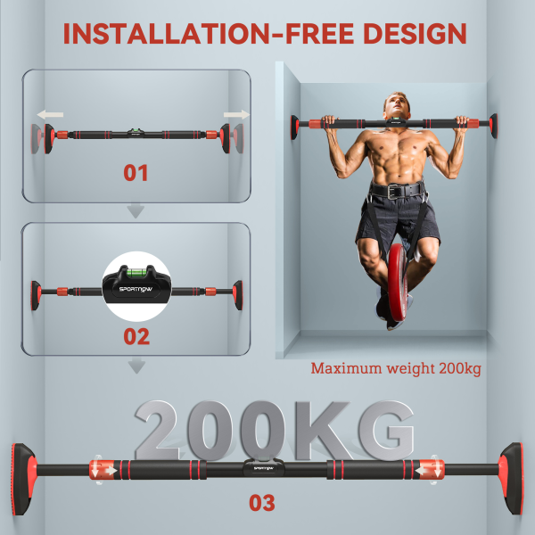 SPORTNOW Pull Up Bar Doorway from 96-130 cm (37.8"-51.2"), No Screws - Image 7