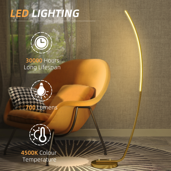 HOMCOM Floor Lamp with LED Strip, Standing Lamp for Living Room, Gold Tone - Image 7