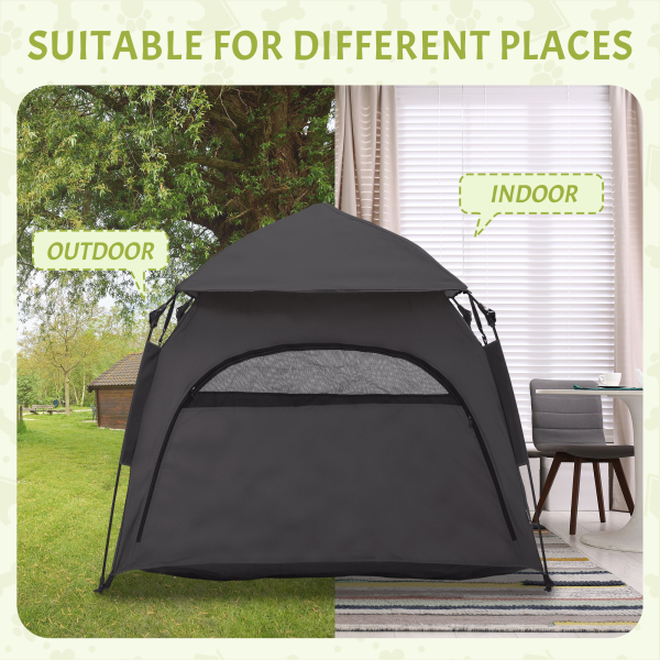 PawHut Foldable Dog Cat Tent with Waterproof Oxford Cloth, Carry Bag, Grey - Image 7