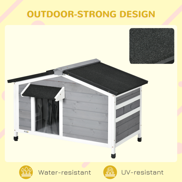 PawHut Wooden Dog Kennel for Outside 97L x 72W x 65Hcm, Grey - Image 7