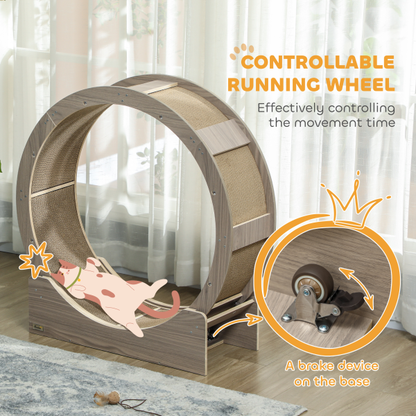 PawHut Cat Wheel with Brake, Scratching Pads - Walnut Brown - Image 7