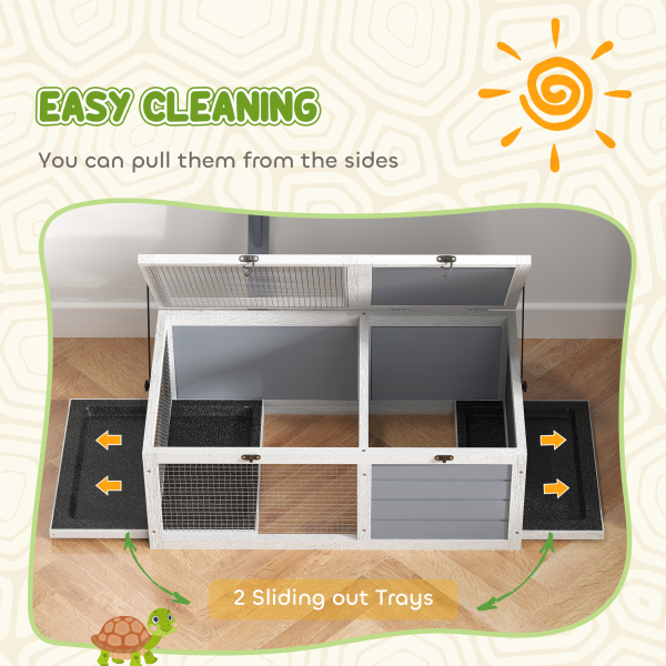 PawHut Tortoise Enclosure w/ Run, Lamp Holder, Pull Out Trays, Hideaway - Image 7