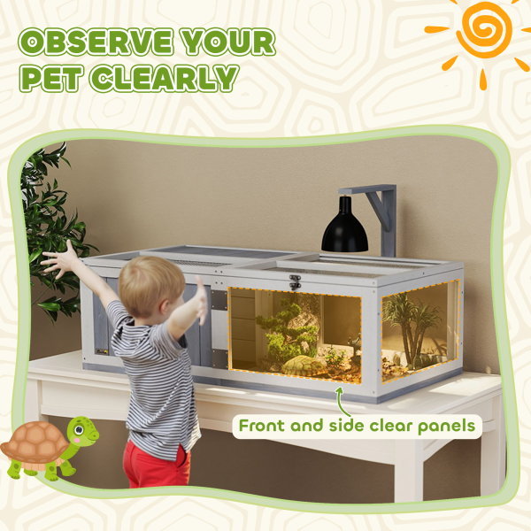 PawHut Wooden Tortoise House with Lamp Holder, Clear Observation Windows - Image 7