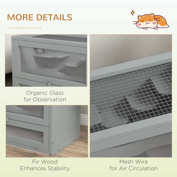 PawHut 2 Levels Wooden Hamster Cage Mice Rodents Hutch Small Animals - Image 7
