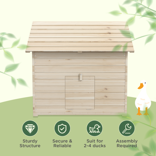 PawHut Wooden Duck House w/ Openable Roof, Raised Base, Air Holes - Natural - Image 7