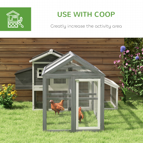 PawHut Chicken Run, Wooden Chicken Coop w/ Combinable Design - Grey - Image 7