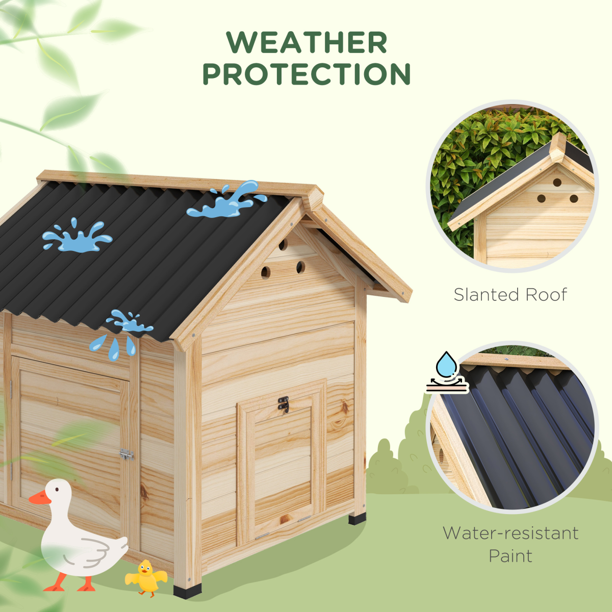 PawHut Wooden Duck House, Poultry Coop with Double Doors, Openable Roof - Image 7