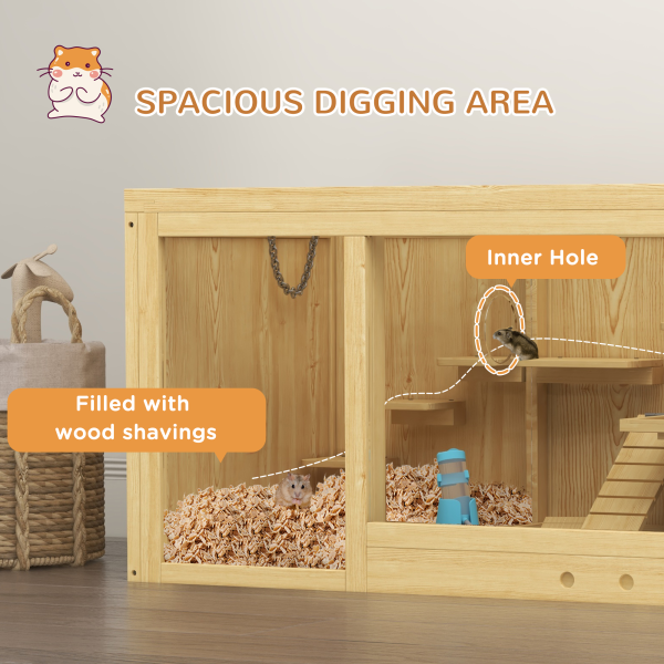PawHut Wooden Hamster Cage with Water Bottle, Platforms, Openable Roof - Image 7