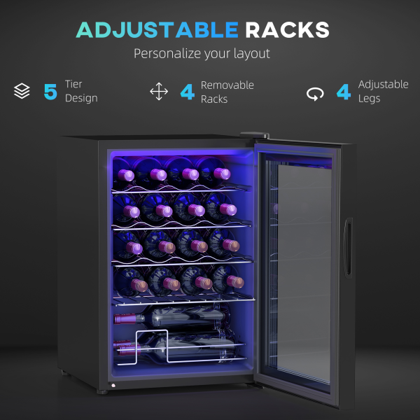 Freestanding Wine Cooler Fridge with Glass Door, 20 Bottle, LED Light - Image 7