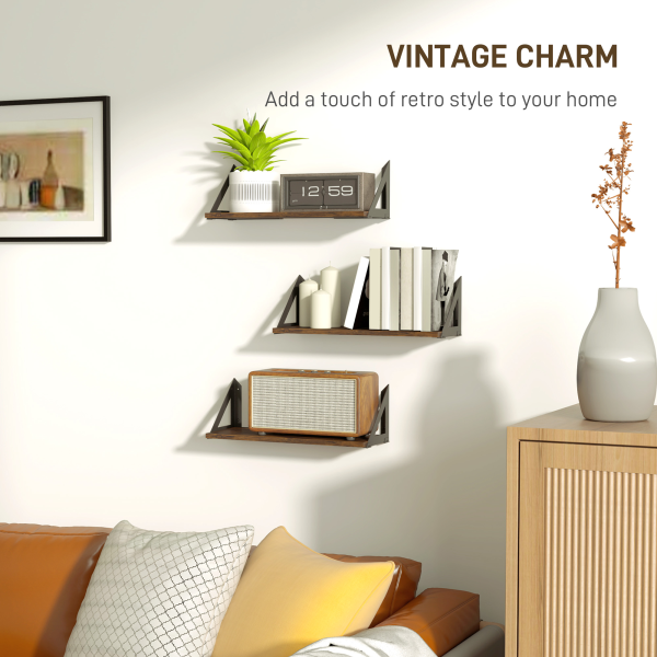 HOMCOM Set of 3 Vintage Wall Shelves for Living Room Rustic Brown - Image 7