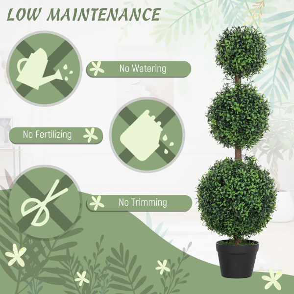 HOMCOM Set of 2 Decorative Artificial Plants Boxwood Trees in Pot, Green - Image 7