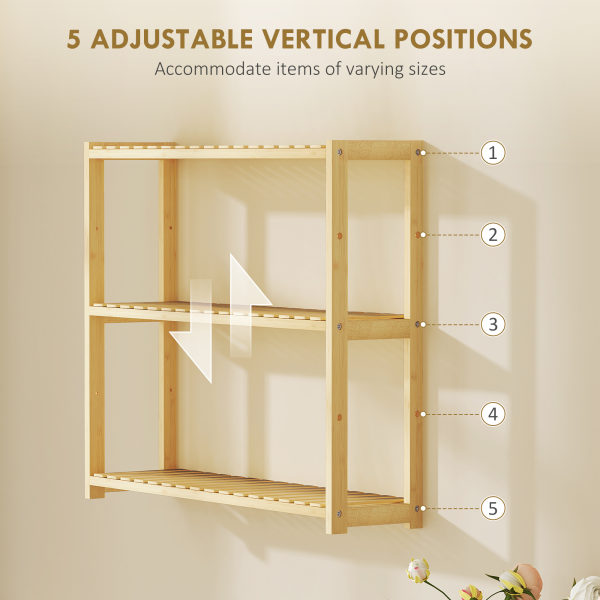 HOMCOM 3-Tier Bamboo Bathroom Storage Shelf with Adjustable Rack, Natural - Image 7