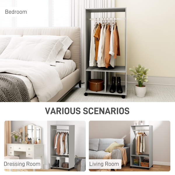 HOMCOM Open Wardrobe Clothes Rail Bedroom Clothes Storage Rod Shelves Grey - Image 7